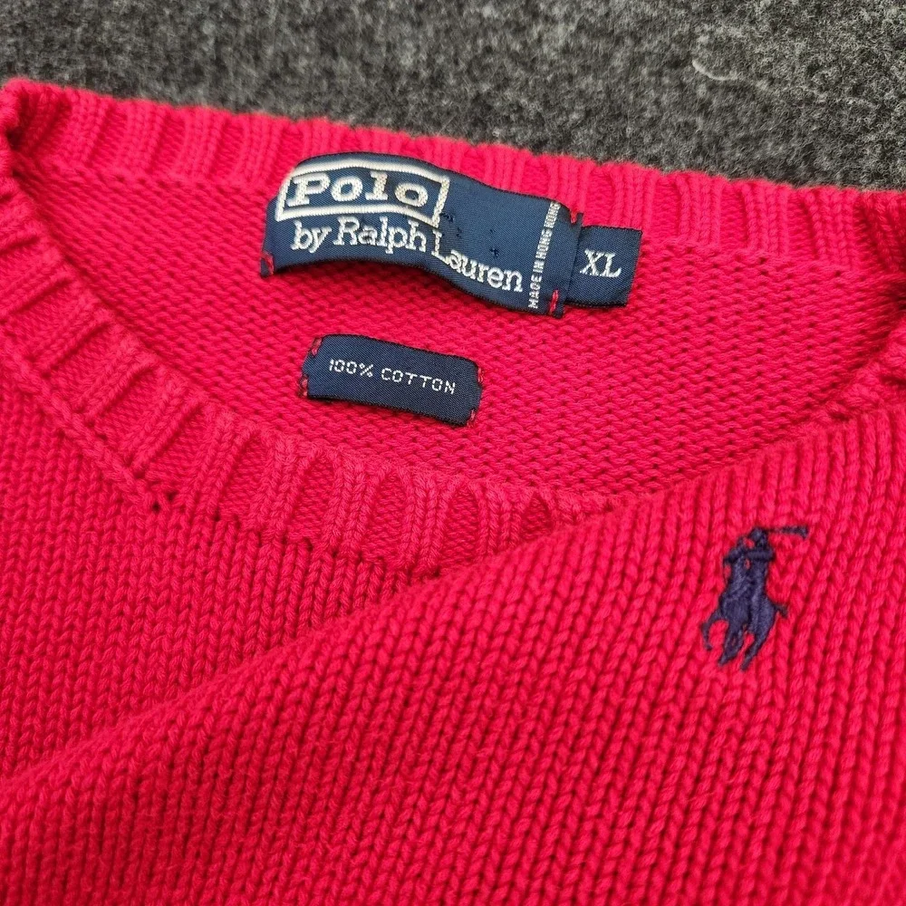 Vintage Polo‎ Ralph Lauren Mens XL Red Tight Knit Pullover Crewneck Sweater